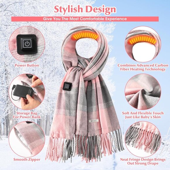 Women Pink Rechargeable Neck Warmer Scarves Intelligent Electric Heating Scarf - Picture 3 of 6